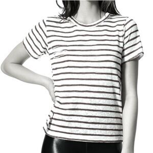 LNA Iles Navy Stripe Distressed Crewneck Short-sleeve Pullover Top